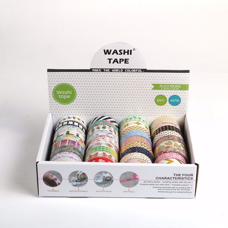 36 rolls white washi tape box. Custom and stock washi tape manufacturer