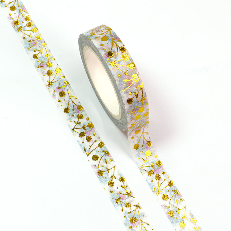 10mm x 10m CMYK Gold Foil Flower Washi Tape. Custom and stock washi