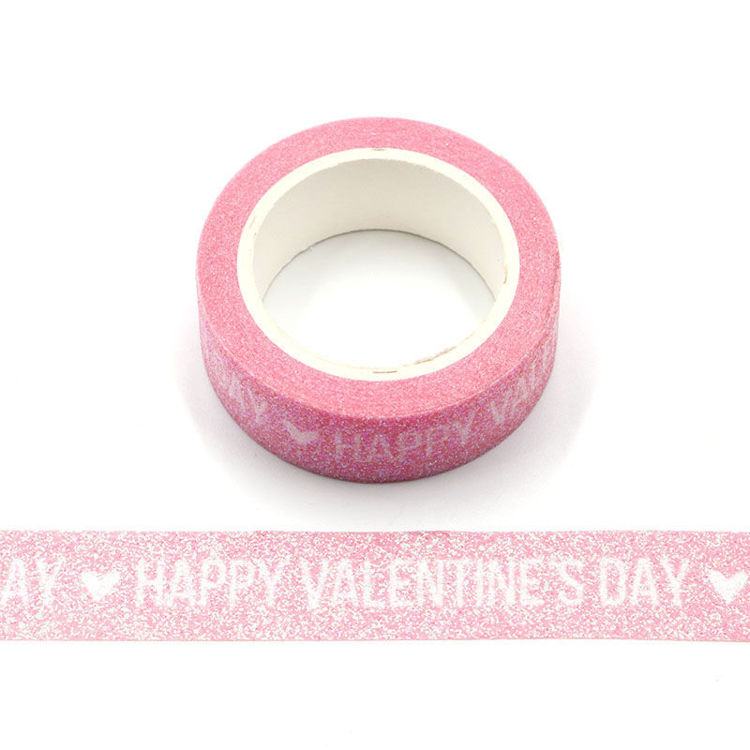 Happy Valentine's day words pink sparkle tape