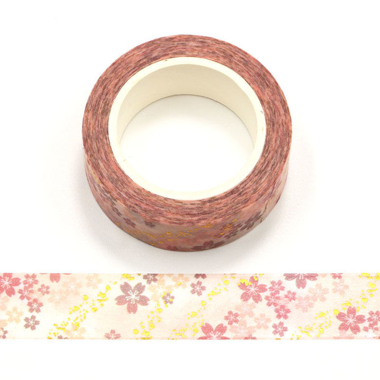 15mm x 10m Gold Foil CMYK Romantic Cherry Blossom Washi Tape