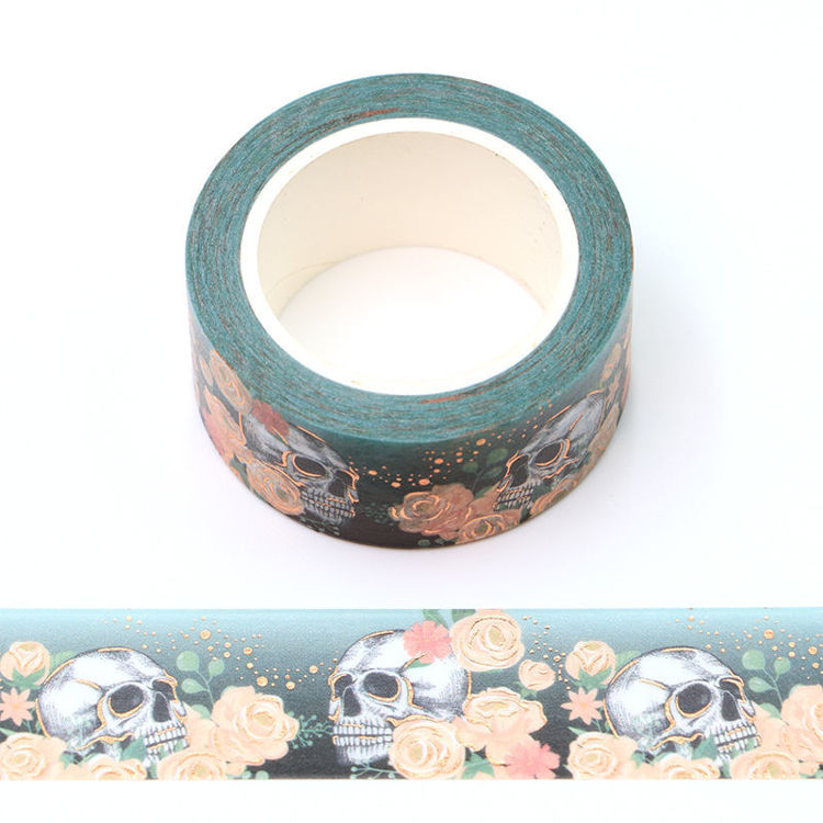 15mm x 10m Gold Foil CMYK Roses and a skull Washi Tape