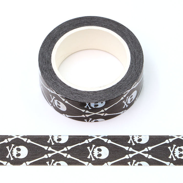 15mm x 10m Silver Holographic Foil CMYK Bone Washi Tape