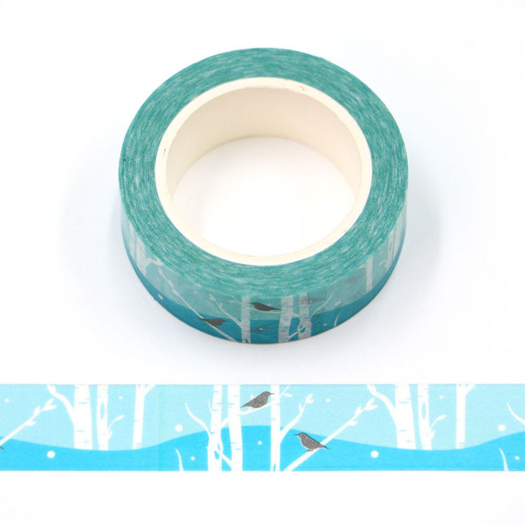 15mm x 10m CMYK Blue Forest and Robin Washi Tape