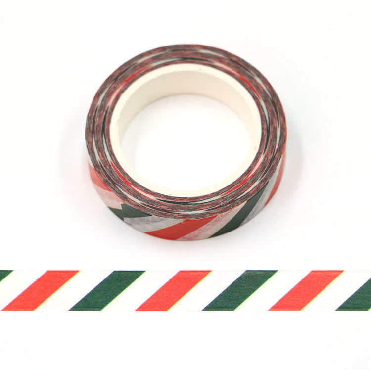 10mm x 10m CMYK red and green diagonal stripes washi tape