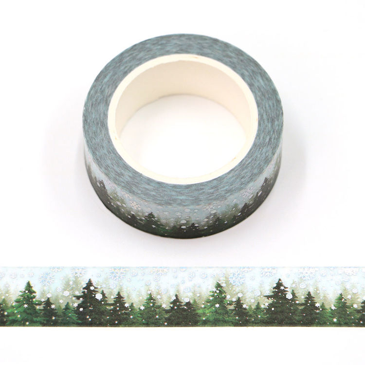 15mm x 10m CMYK Green Pines Silver Holographic Foil Snow Washi tape