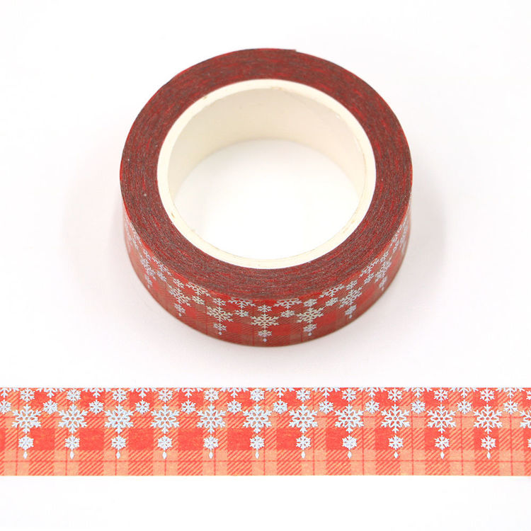 15mm x 10m CMYK Red tartan Silver Holographic Foil snowflake washi tape