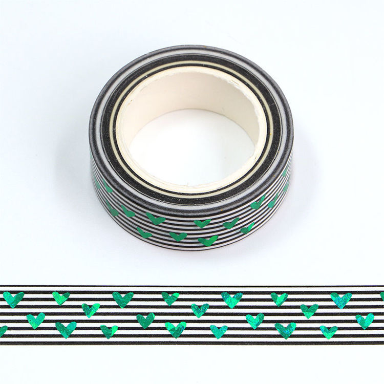 15mm x 10m CMYK Foil Green Litter Heart Washi Tape
