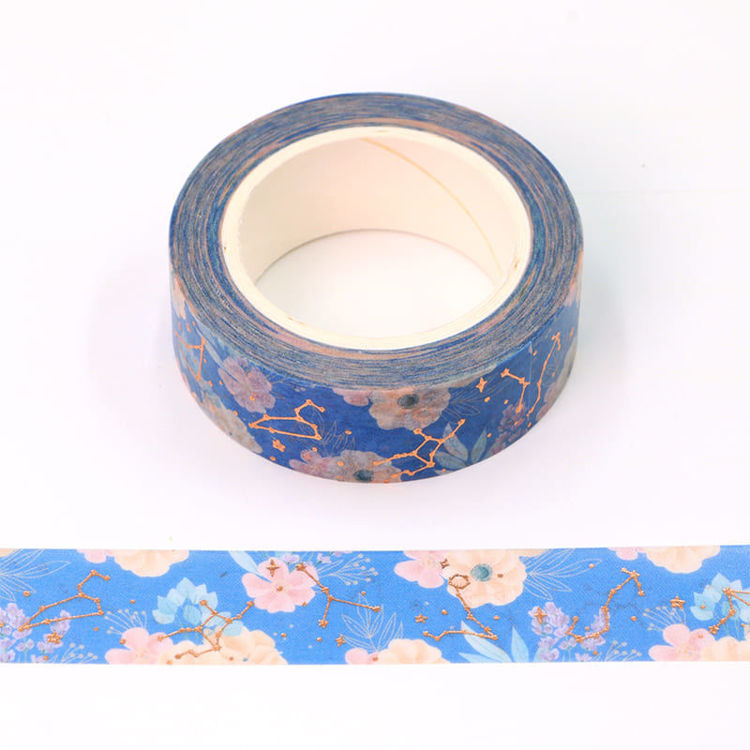 15mm x 10m CMYK Foil Floral&Constellations Blue Washi Tape
