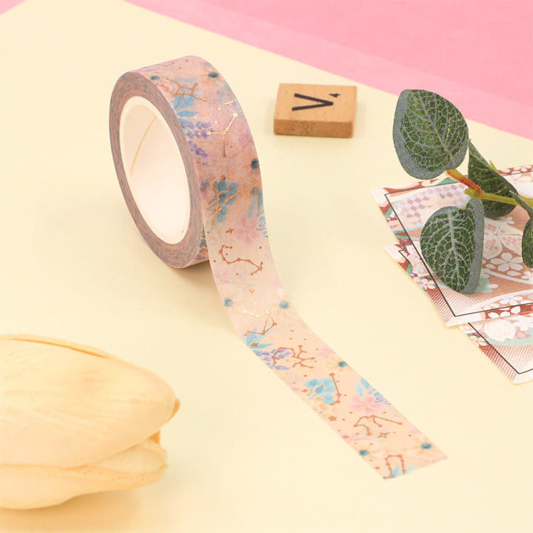 15mm x 10m CMYK Foil Floral&Constellations Pink Washi Tape