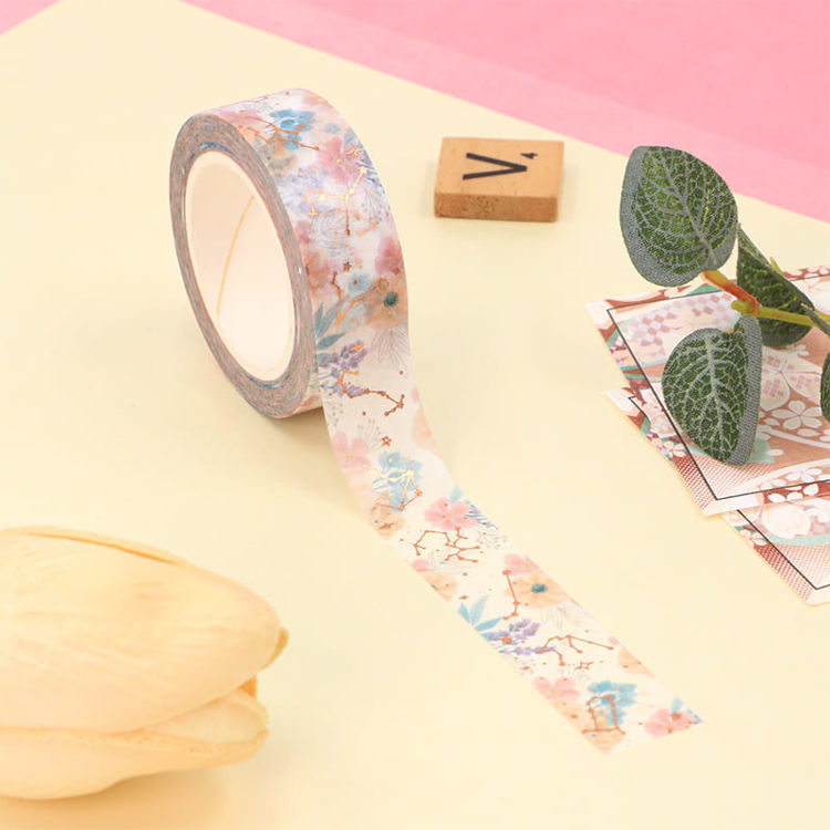 15mm x 10m CMYK Foil Floral&Constellations White Washi Tape