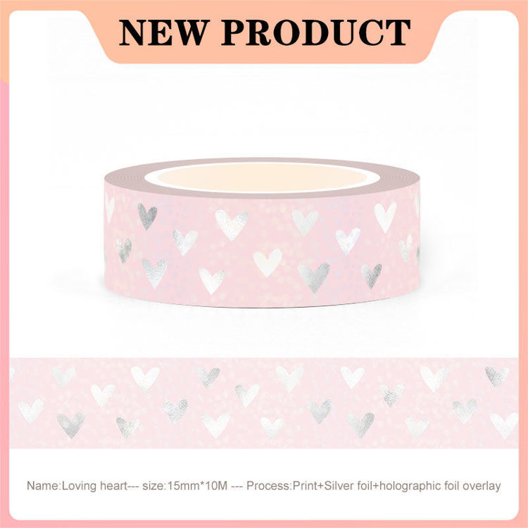 15mm x 10m Loving Heart Silver Foil Holographic Foil Overlay Washi Tape