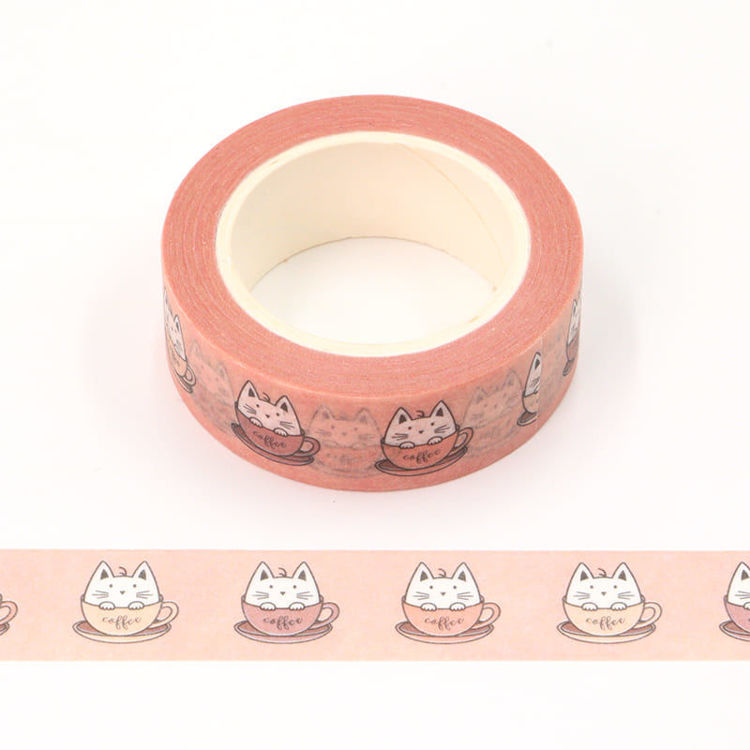 15mm x 10m CMYK Coffee Cup Cat Washi Tape