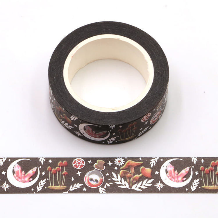 15mm x 10m Black Halloween Pattern Silver Holographic Foil Washi Tape	