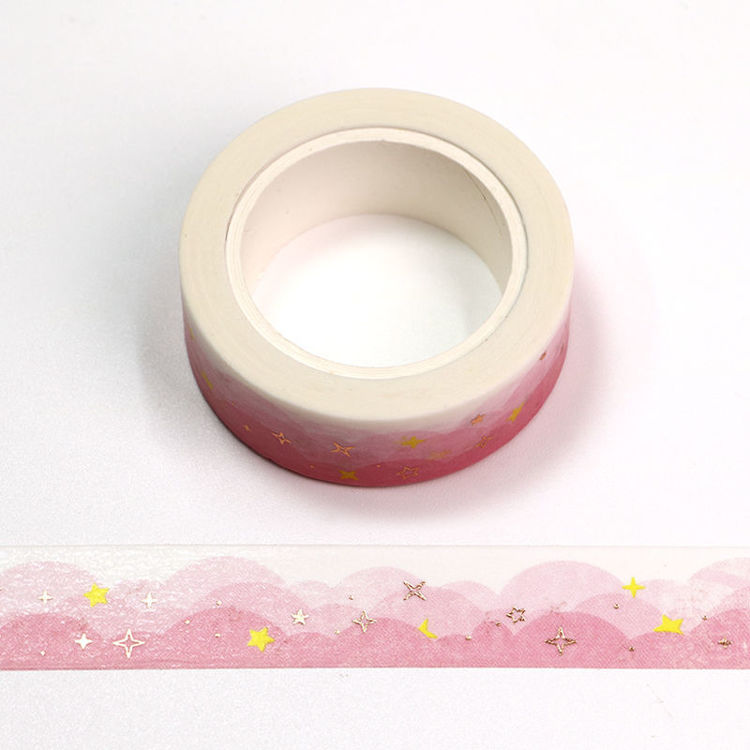 15mm x 10m CMYK Gold Foil Star and Pink Cloud Washi Tape