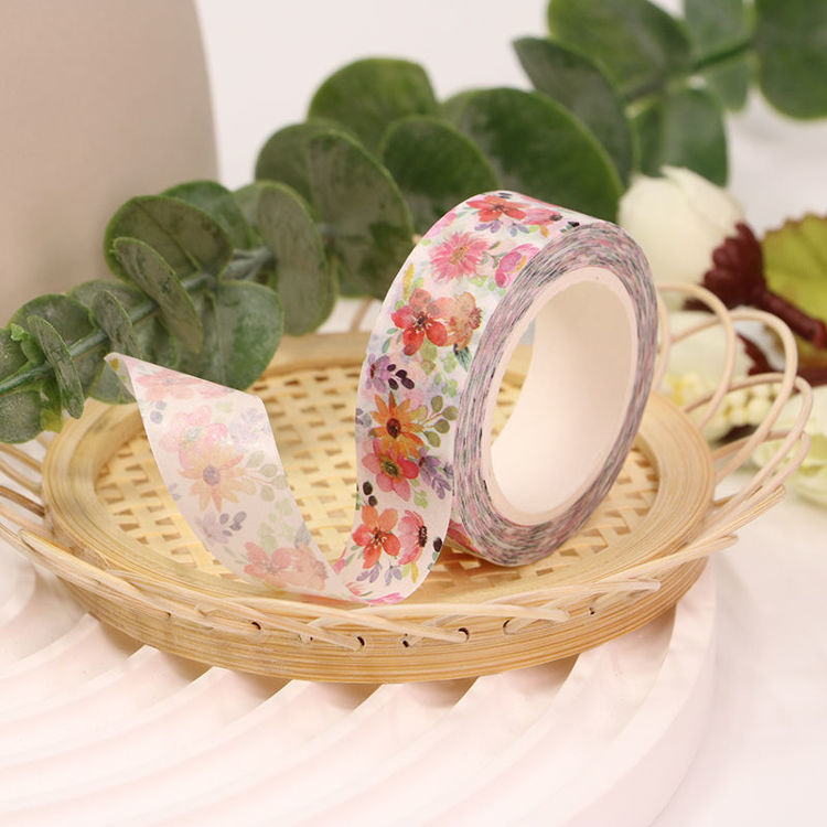 15mm x 10m CMYK Water Color Red Yellow Floral Pattern Washi Tape
