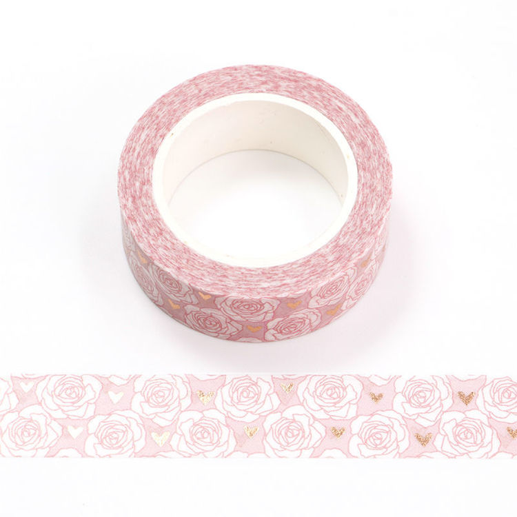 15mm x 10m CMYK Gold Foil Rose and Heart Type Washi Tape