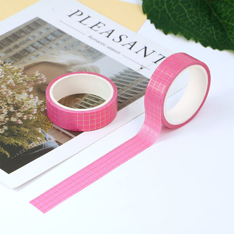 15mm x 5m CMYK Foil Pink Plaid Washi Tape